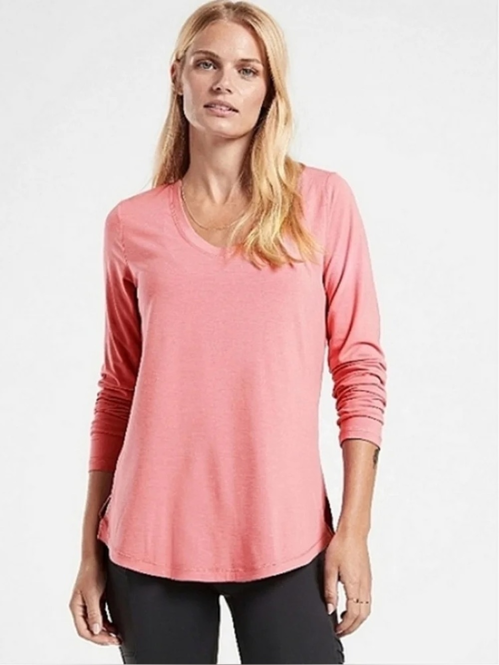 Athleta V-Neck Long-Sleeve Tee in Rose